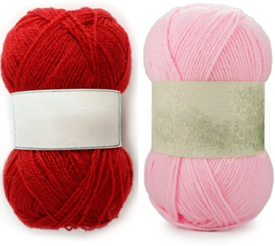 Waaome ® Red And Pink Wool 200 Gram 100x2 Hand Knitting Art Craft Soft Yarn (WA51)