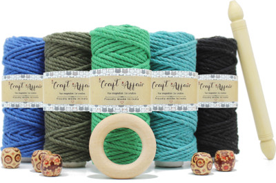 Craft Affair Leaf Green, Sea Green, Royal Blue, Olive, Black Thread(10 m Pack of5)