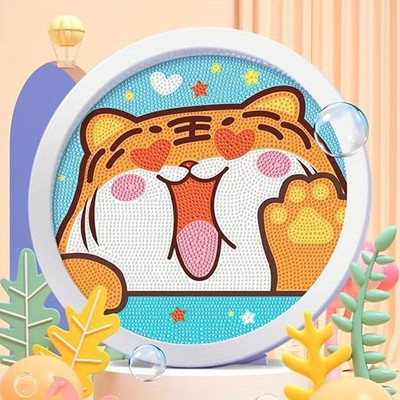 Cots and Cuddles 2pc DIY Diamond Painting Kit with Round Wooden Frame for Kids Age 4 5 6