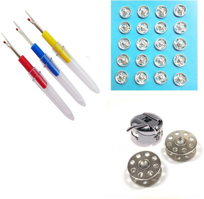 Sharum Crafts 3 Items Combo : 3 Seam Ripper, 1 Case 2 Bobbin, Tich Button