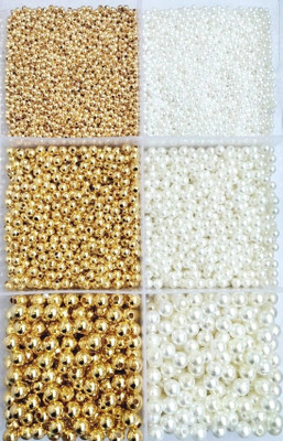 AN Sunshine New_Gold and off-white Pearl beads for craft and jewellery making