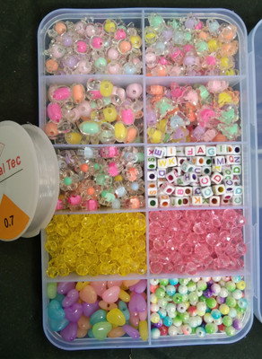 Atifa Multi Shape Acrylic Beads for Kids Craft(500 Pcs Beads with Elastic Thread)