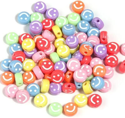 Zilzon 100 Piece Colorful Smile Shape Round Beads Acrylic Jewellery Making DIY Craft