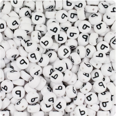 INDIKONB Alphabet Round Letter Beads – White Beads with Black Letters (P)