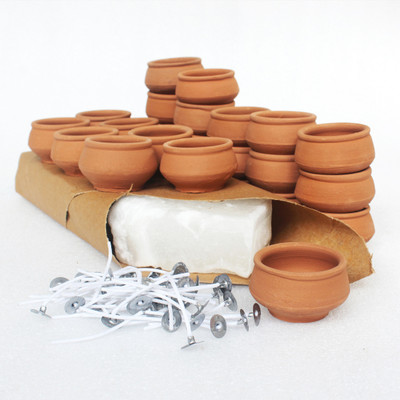 CRAFTLIPI HANDI Candle Making Kit Set of 25 : Terracotta Pots | wax | wicks
