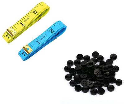 Crafts Haveli Tailoring Combo 2 Items Measuring Tape-2 & Button Black 20pc