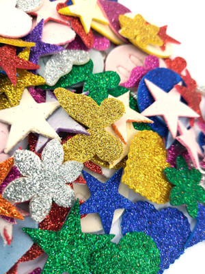 K A Enterprises Mixed Shaped Glitter Stickers EVA Foam Self Adhesive Stickers Set of 70 Pieces