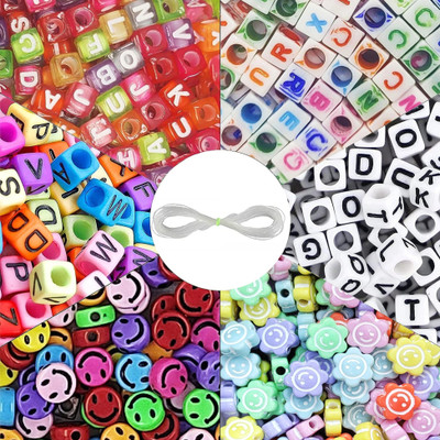INDIKONB 1400 Alphabet(4 Types) & 80 Emoji Beads (2 Types)| Beads for Jewelry Art & Craft