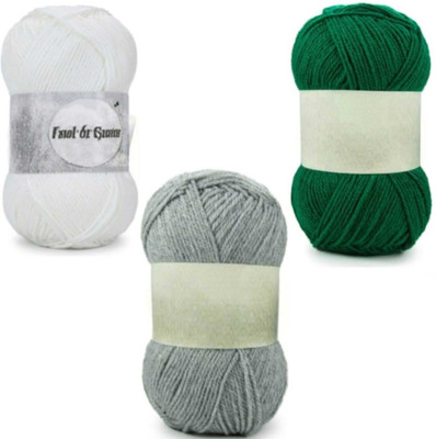Waaome White, Grey & Green Wool 300 Gram 100×3 Hand Knitting Art Craft Soft Yarn(WA208)