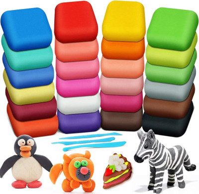 KHYALI Pack of 24 Non-Toxic Modelling Fluffy Foam Bouncing Air Dry Clay for Kids|K92