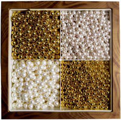 RUHAILA GOLDEN AND CREAM COLOR 6 MM AND 8 MM BEADS FOR EMBROIDERY AND ART AND CRAFT AND JWELLERY WORK - 700 PCS