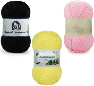Waaome Black,Yellow & Pink Wool 300 Gram 100×3 Hand Knitting Art Craft Soft Yarn(WA183)