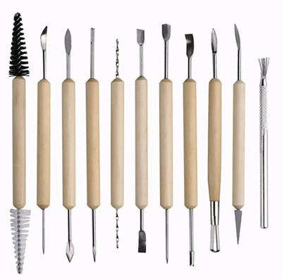 MALIRAJ Ceramic 11 Pcs Wooden Handle Clay Pottery Sculpting Tools Combination Chisel Set