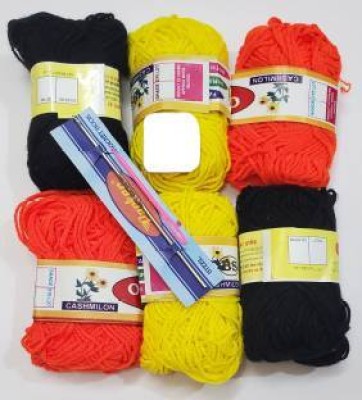 Crafts Haveli Pack of 6 woolen ( black ,yellow, orange))with 1 crochet