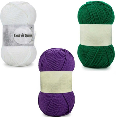 Waaome White,Purple & Green Wool 300 Gram 100×3 Hand Kniting Art Craft Soft Yarn(WA201)