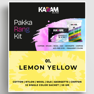 KADAM Fabric Dye Colour, Shade 01 Lemon Yellow, Pack of 10 Single Color Pouches