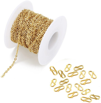 Sharum Crafts Chain for Craft and DIY Making Purpose Golden Color (10 Meter) & 50 S Hook Clasp