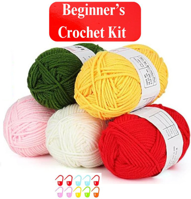 Qroof Knitting Crocheting Threads Wool Ball (15 gm x 5)