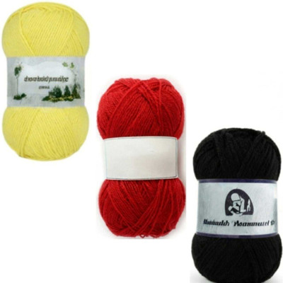 Waaome Yellow, Red & Black Wool 300 Gram 100×3 Hand Knitting Art Craft Soft Yarn(WA226)