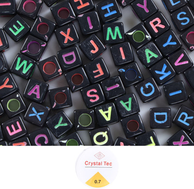 ambitieux 300+ Cube Shape black multicolor Plastic Alphabet Beads with elastic roll