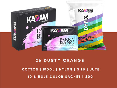 KADAM Fabric Dye Colour, Shade 26 Dusty Orange, Pack of 10 Single Color Pouches