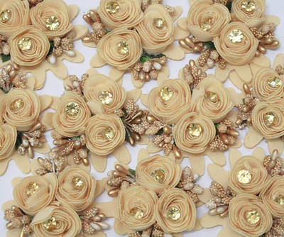 ASIAN HOBBY CRAFTS Cream Fabric Flower Set of 10 Pieces Size 6 CM