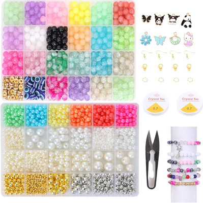 ambitieux DIY 2000+ Glass and pearl beads Bracelet Making Kit with 8 charms