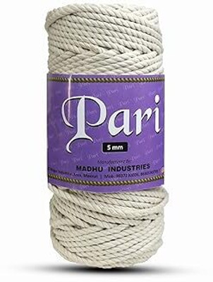 Macrame Cords Pari Dori Thread | 5mm Twisted (3Ply) | Off White | Approx 100 Metres | 1kg Spool