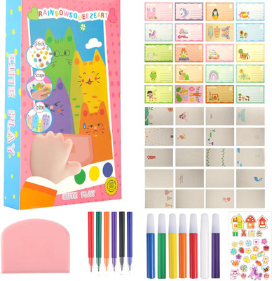 BKF 35pcs Rainbow Art Scratch Set for Kids, Creative Squeegee Paper Kit Dot Painting