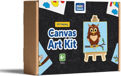 Minileaves Mini Canvas DIY Art and Craft Paint Kit for Beginner with Wooden Easel for 4+