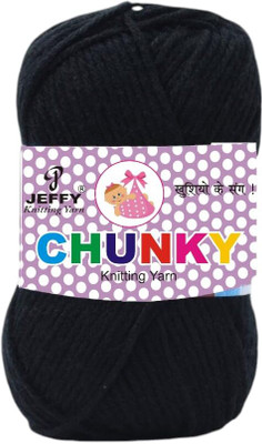 JEFFY Chunky Thick (Mota) Wool Hand Knitting (Black Shade no-15, 200 Gram)