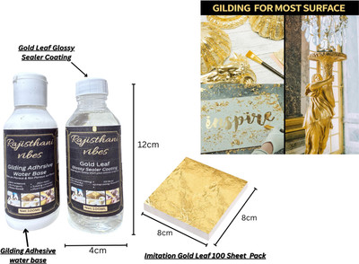 RajisthaniVibes Gold Leafing Kit with Adhesive and Sealer, italian 100 Sheets (8cm x 8cm) Brand