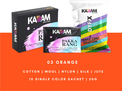 KADAM Fabric Dye Colour, Shade 03 Orange, Pack of 10 Single Color Pouches