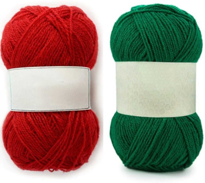 Waaome ® Red And Green Wool 200 Gram 100x2 Hand Knitting Art Craft Soft Yarn(WA96)