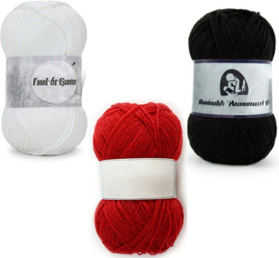 Waaome White, Red & Black Wool 300 Gram 100×3 Hand Knitting Art Craft Soft Yarn (WA190)
