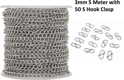 Sharum Crafts Chain for Craft DIY Making Purpose Silver Color(5Meter, 3MM)& 50 S Hook Clasp