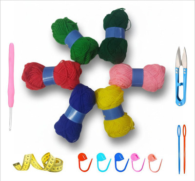 daily buy Knitting & Crochet Kit for DIY Craft (6 Yarn Balls + Tools)