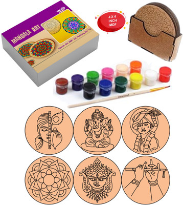 UnitedMaama Mandala Art Kit For Adults 4 Inch 12 Color & Painting Kit With Stand Pack 6(102)