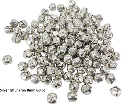 Sharum Crafts Christmas hanging and DIY Projects – Sound making Silver Ghungroo 8mm 60 pc