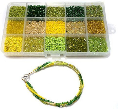 Beadsnfashion Glass Seed Beads Combination of Green and Yellow DIY kit for Jewellery Making, Beading and Arts and Crafts (15 Colors) (11/0-2.0 mm)