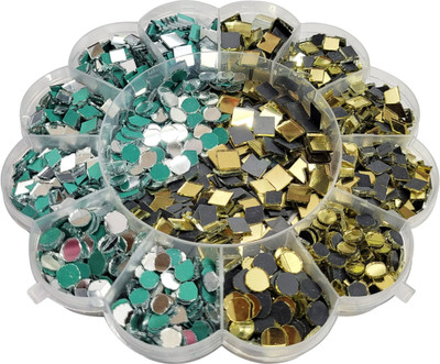INDIKONB Craft Mirror Combo Set with Storage Box 12 Shapes Glass pcs 4-11mm Gold & Silver