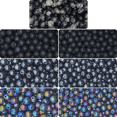 INDIKONB Elegant Black Glass Pearl Moti Beads Combo - 6mm & 8mm (250 Beads)