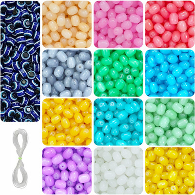 REGLET 15 Evil Eye, 215 Cylinder Glass Beads for Bracelet Making Kit Beads Set