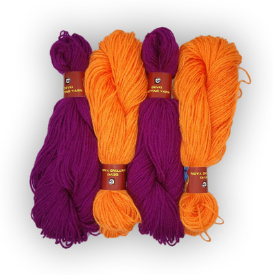 DEVKI KNITTING YARN PACK OF 200GM. YARN DARK PURPLE & CANDY ORANGE COLOR , DM39.43.200