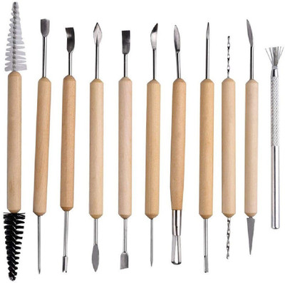 DEZIINE 11 Pcs Wooden Handle DIY Sculpting Knife Clay Pottery Carving Tool Set for Modeling Tools & Wooden Sculpture Knife