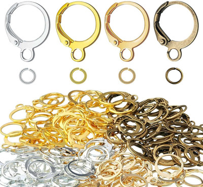 DIY Crafts 10 Pcs Set Golden Round Lever Earring Hooks with Open Jump Rings Set for Crafts Key Chain