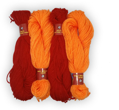 DEVKI KNITTING YARN PACK OF 200GM. YARN RED COLOR & CANDY ORANGE COLOR, DM25.43.200