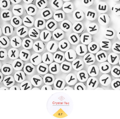 ambitieux 330+ Round Shape black nd white Plastic Alphabet Beads with elastic roll
