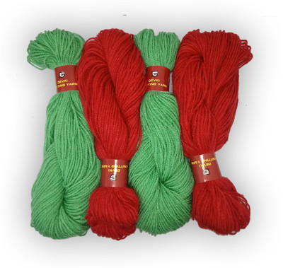 DEVKI KNITTING YARN PACK OF 200GM. YARN SURF GREEN & CHILLI RED COLOR , DM42.73.200