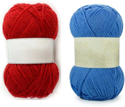 Waaome ® Red And Sky Blue Wool 200 Gram 100x2 Hand Knitting Art Craft Soft Yarn (WA75)